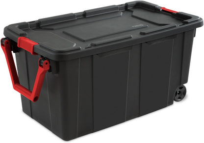 Sterilite Heavy Duty 40 Gallon Wheeled Industrial Storage Tote, 4-Pack, Black