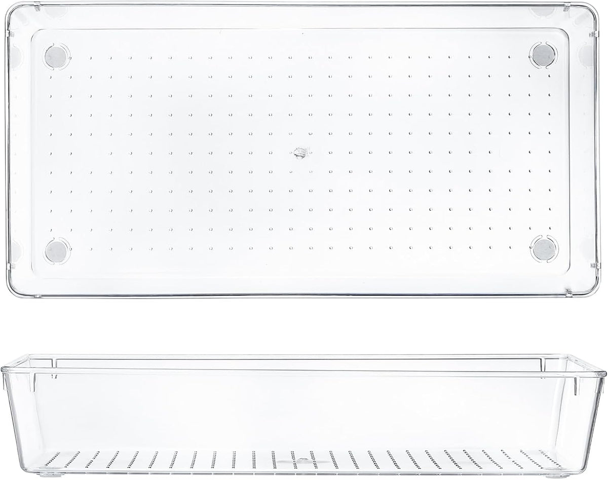 Kingrol 6 Pack 12 x 6 x 2 Inch Clear Drawer Organizer Trays, Desk Drawer Divider Storage Bins, Storage Box Set for Utensils Junks Vanities Makeups Jewelry Office Craft Supplies