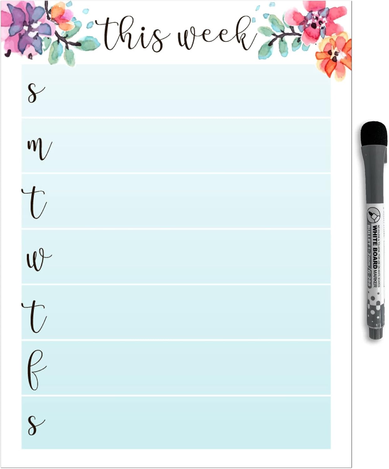 Dry Erase Weekly Calendar Planner Sticker Decal | Removable & Reusable | Magnetic Fine-Tip Marker Included (6 x 9 inches, White)