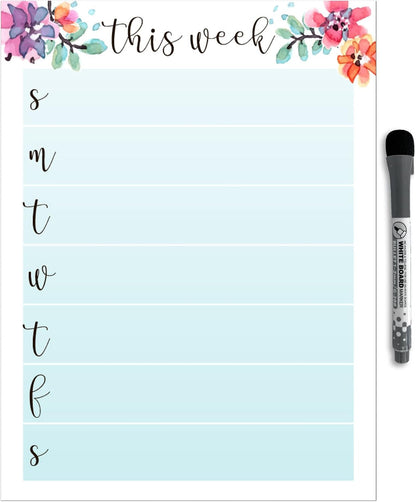 Dry Erase Weekly Calendar Planner Sticker Decal | Removable & Reusable | Magnetic Fine-Tip Marker Included (6 x 9 inches, White)