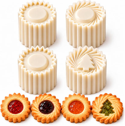 Christmas Tree Cookie Press, Double-Sided Pastry Mold Set, 2-Pack (Silver)