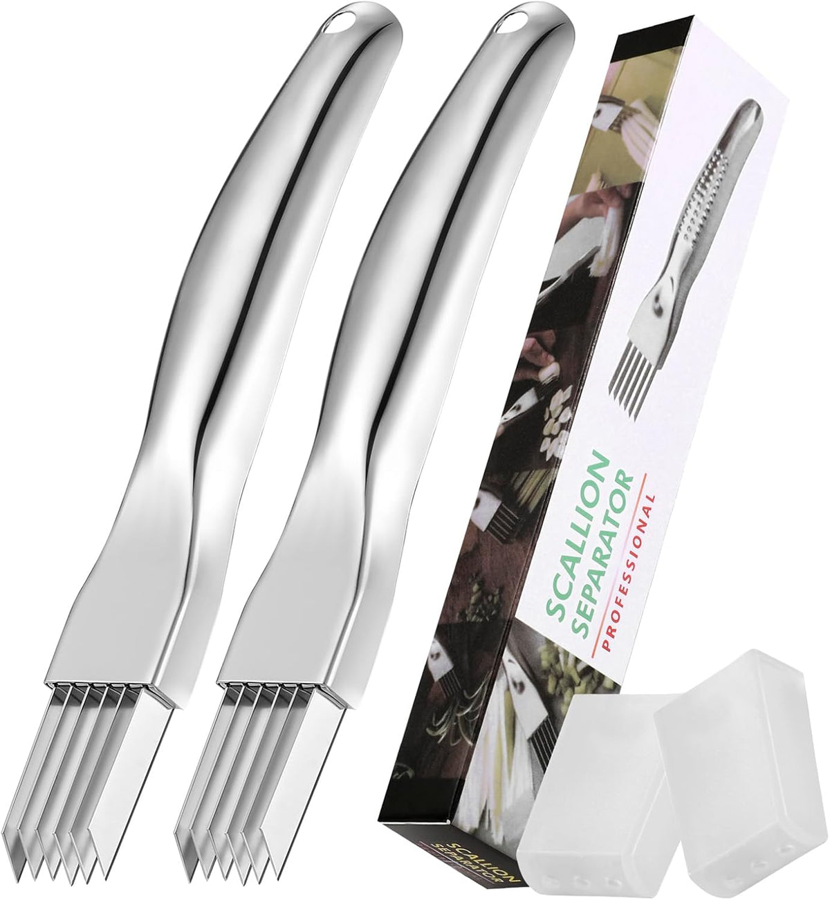Green Onion Slicer 2 Pack, Upgrade Stainless Steel Multi-Blade Shredder