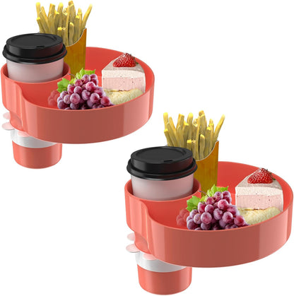 [2 Packs Blue & Pink] Kids Car Seat Tray, Travel Tray with Cup Holder for Toddler Baby, Kids Car Seat Food Snack Organizer for Road Trip, Stroller snack Organizer Travel Must Haves Toddler Must Haves