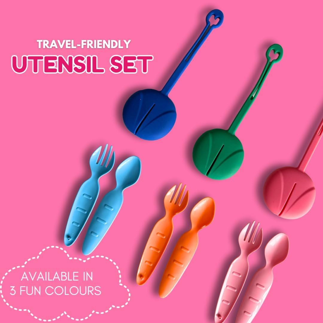 Kids Utensils for Lunch Box with Silicone Case, BPA-Free Spoon and Fork Set for Toddlers, Portable Travel Utensils for School, Daycare & On-the-Go, Dishwasher Safe - Blue