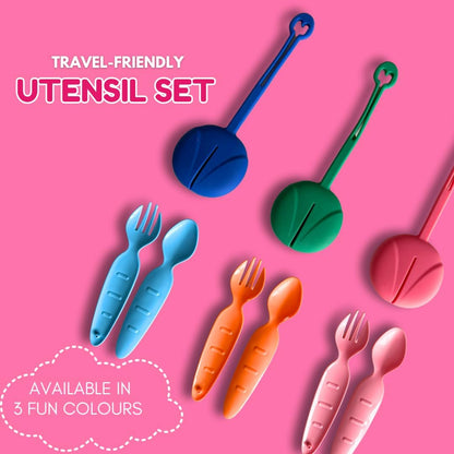 Kids Utensils for Lunch Box with Silicone Case, BPA-Free Spoon and Fork Set for Toddlers, Portable Travel Utensils for School, Daycare & On-the-Go, Dishwasher Safe - Blue