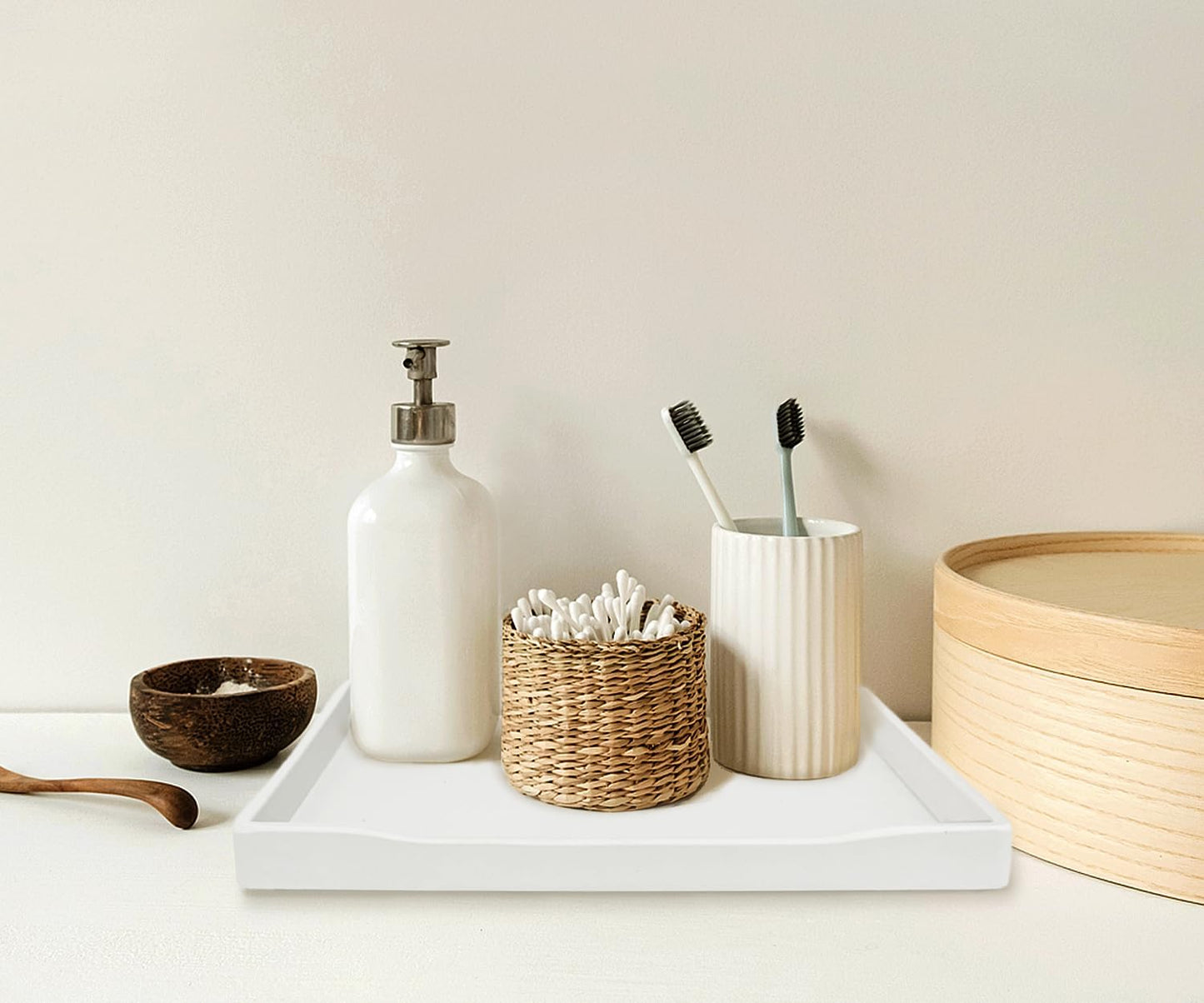 White Serving Tray (13.5 x 9.6 inch) for Serving Accessory, Elegant & Stackable Plastic Tray for Spa, Coffee, Drinks, Tea, Bar, Party, Seasoning, Perfume and Display Use.