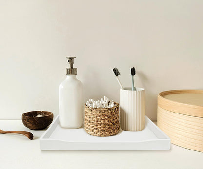 White Serving Tray (13.5 x 9.6 inch) for Serving Accessory, Elegant & Stackable Plastic Tray for Spa, Coffee, Drinks, Tea, Bar, Party, Seasoning, Perfume and Display Use.