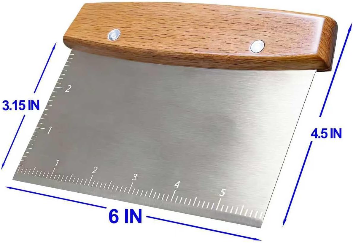 Professional Dough Cutter & Bench Scraper - Ultimate Dough Scraper Tool with Stainless Steel Blade & Wood Handle