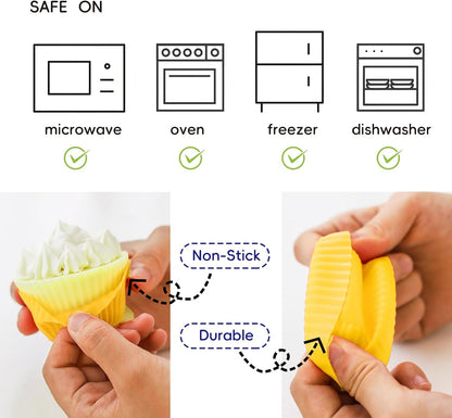12 PCS Multicolored Silicone Cupcake Baking Cups, Reusable Muffin Liners Easy Clean Non-Stick Cupcakes for Party, Gift (Round)