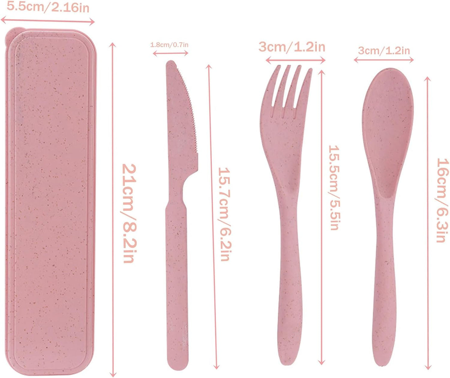 2Pack Reusable Travel Utensil Set, Plastic Fork Spoon Knife with Case, BPA-Free Portable Cutlery for Camping, Picnic & Office (Purple & Pink)
