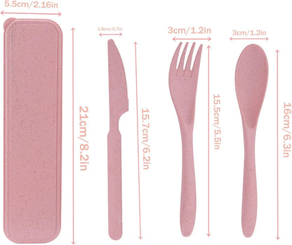 2Pack Reusable Travel Utensil Set, Plastic Fork Spoon Knife with Case, BPA-Free Portable Cutlery for Camping, Picnic & Office (Purple & Pink)