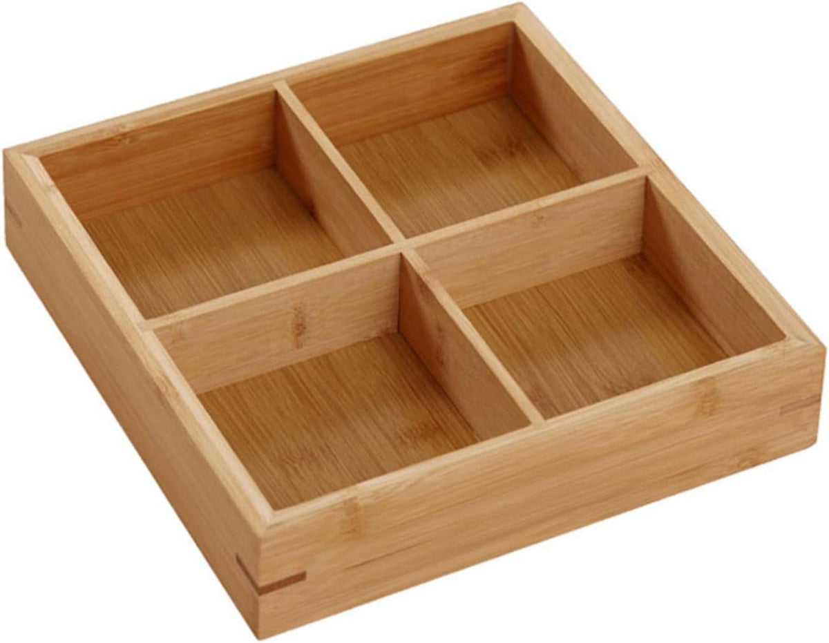 Divided Wooden Tray Multi Compartments Serving Tray for Hot Pot Sushi Restaurants Wood Platter for Food Presentation and Organization (4 Compartments)