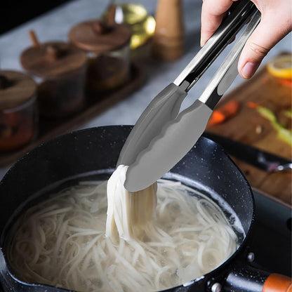 HINMAY Small Silicone Tongs 7-Inch Mini Serving Tongs, Set of 3 (Black Gray White)