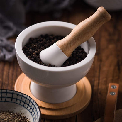E-liu Porcelain Mortar and Pestle Set with Lid, Functional for Grinding