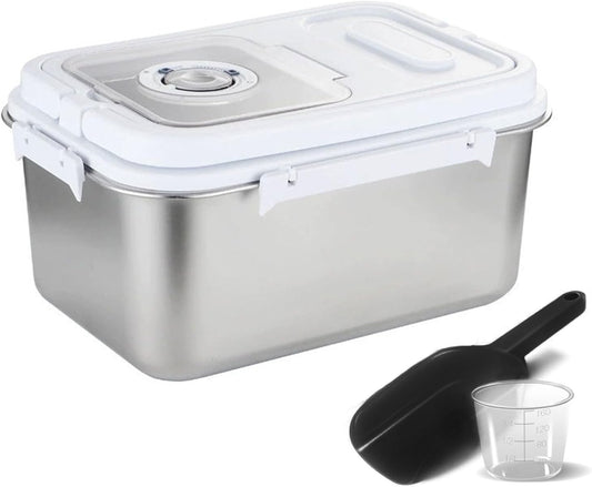 RUIAN 10L Airtight Pet Food Storage Container Stainless Steel with Scoop - Translucent Moisture-Proof Plastic Bin for Dry Food, Cat/Dog Treats, Grains - Seal Locking Lid Keep Fresh (JC366-2)
