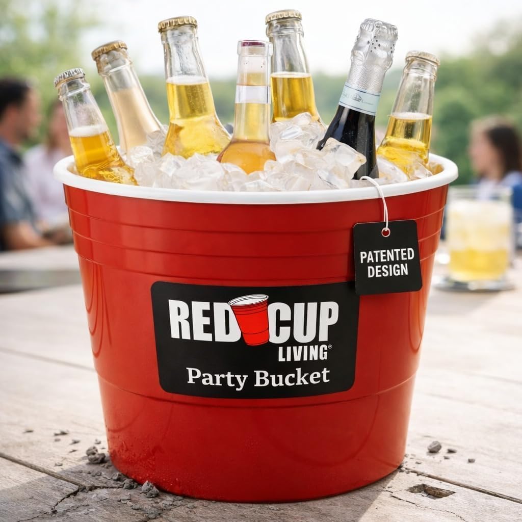 Red Cup Living Large Party Ice Bucket, 201 oz Insulated Drink Cooler for Parties, Bar & Kitchen, Durable Plastic Beer, Wine & Champagne Beverage Tub for Holiday