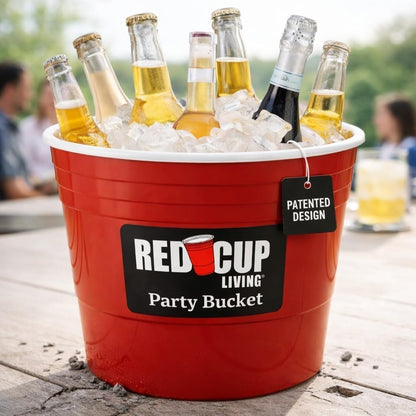 Red Cup Living Large Party Ice Bucket, 201 oz Insulated Drink Cooler for Parties, Bar & Kitchen, Durable Plastic Beer, Wine & Champagne Beverage Tub for Holiday