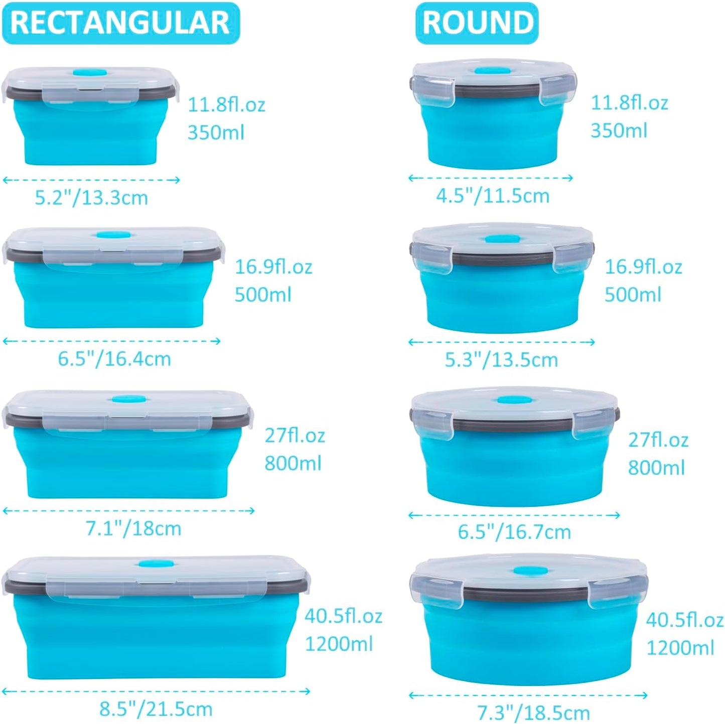 Collapsible Food Storage Containers with Lids, 4 Pack, 40 oz Silicone 1-Compartment Meal Prep Containers Reusable, Lunch Bento Boxes for Adults, Microwave Freezer Dishwasher Safe, BPA-Free, Black
