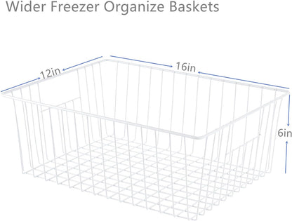 16" L x 12" W Wider Freezer Storage Organizer Baskets Container, Deep Metal Wire Chest Upright Refrigerator Divider Bins with Built-in Handles for Cabinet, Pantry, Closet, Kitchen