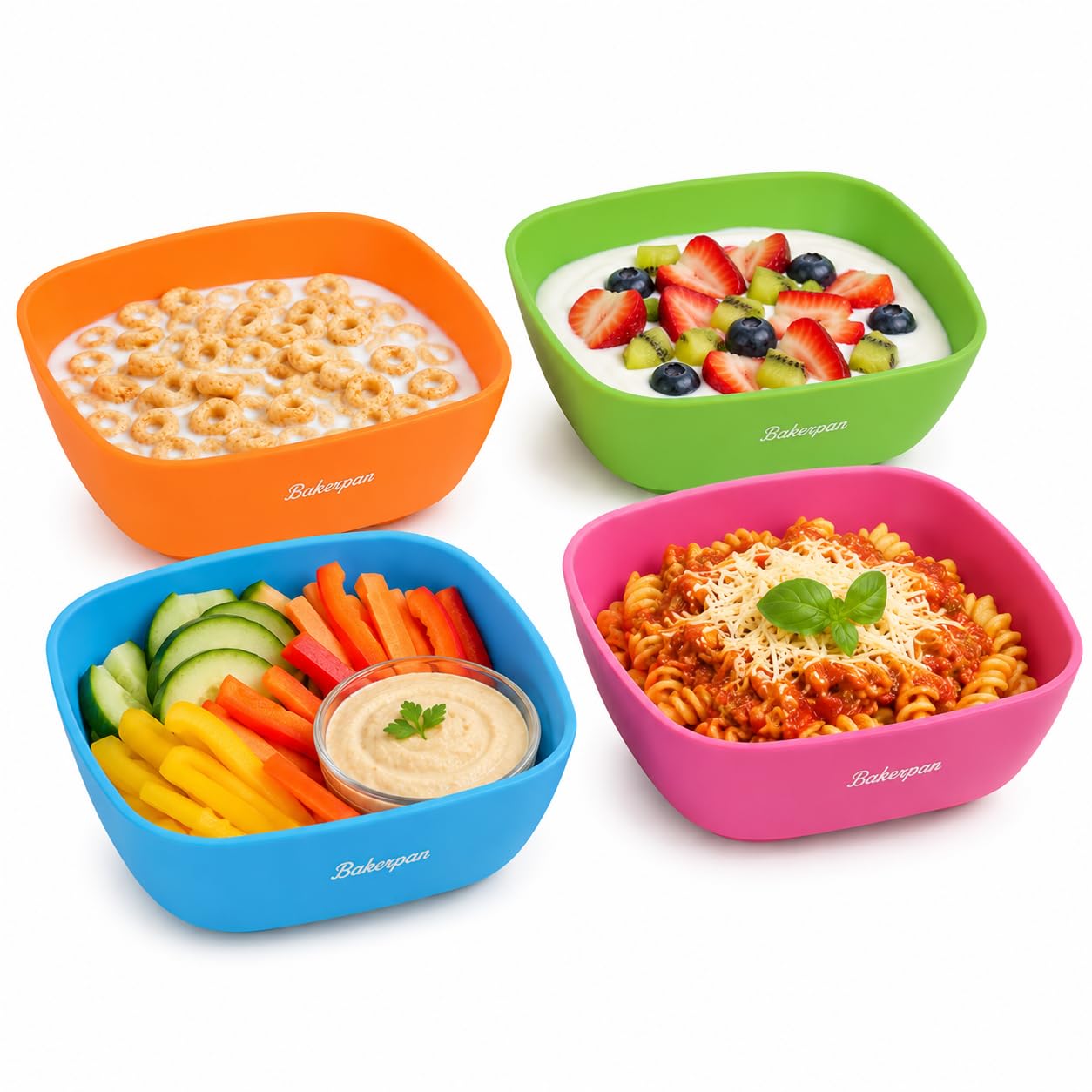 Bakerpan Silicone Bowls for Babies & Toddlers - BPA Free Unbreakable Feeding, Snack & Travel Bowls - Microwave & Dishwasher Safe - Set of 4