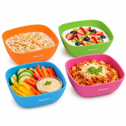 Bakerpan Silicone Bowls for Babies & Toddlers - BPA Free Unbreakable Feeding, Snack & Travel Bowls - Microwave & Dishwasher Safe - Set of 4