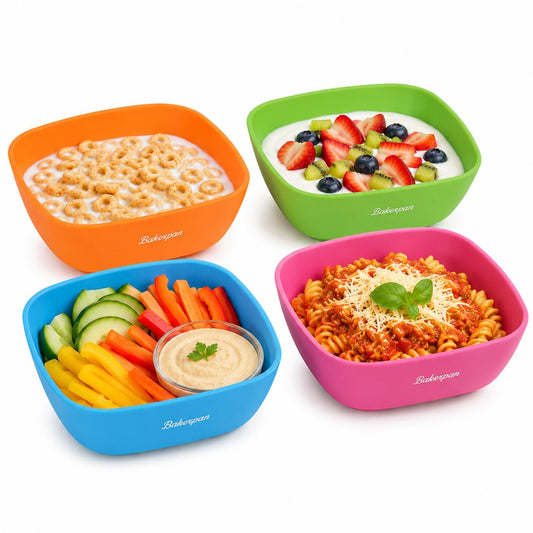 Bakerpan Silicone Bowls for Babies & Toddlers - BPA Free Unbreakable Feeding, Snack & Travel Bowls - Microwave & Dishwasher Safe - Set of 4