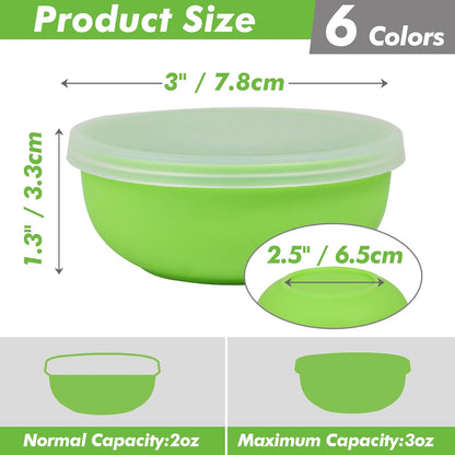KOLUTI Nonstick Silicone Pinch Bowls Set of 6, 4oz Small Condiment Dipping Sauce Prep Bowl with Lid, Colorful Snack Serving Food Storage Mixing Containers for Side Dish, Microwave & Freezer Safe