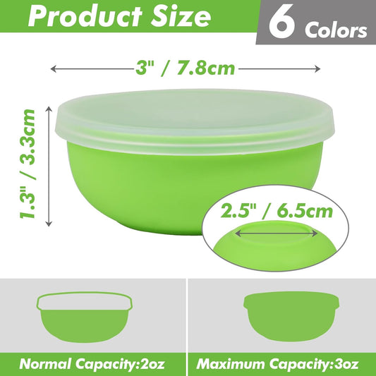 KOLUTI Nonstick Silicone Pinch Bowls Set of 6, 4oz Small Condiment Dipping Sauce Prep Bowl with Lid, Colorful Snack Serving Food Storage Mixing Containers for Side Dish, Microwave & Freezer Safe