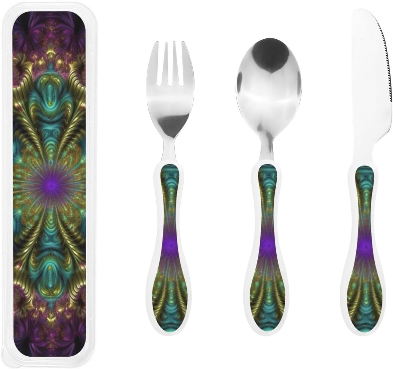 3-Piece Kids Silverware Set With Storage Case, Stainless Steel Reusable Children Safe Knife Spoon Fork Set Blue Active Girl Running Sunset Children Flatware Set For Kids Lunch Box - Colors C