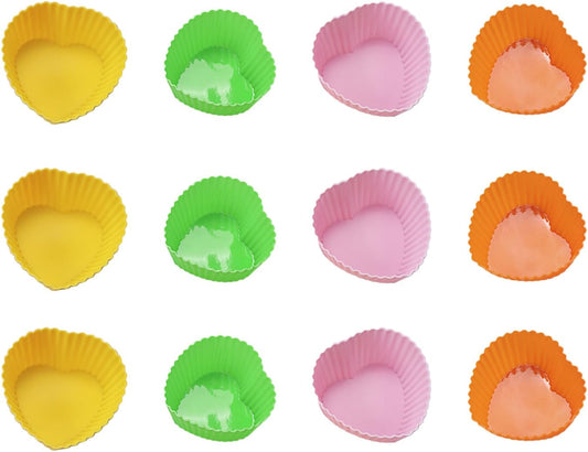 12 PCS Multicolored Silicone Cupcake Baking Cups, Reusable Muffin Liners Easy Clean Non-Stick Cupcakes for Party, Gift (Round)