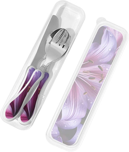 3-Piece Kids Silverware Set With Storage Case, Stainless Steel Reusable Children Safe Knife Spoon Fork Set Blue Active Girl Running Sunset Children Flatware Set For Kids Lunch Box - Colors B