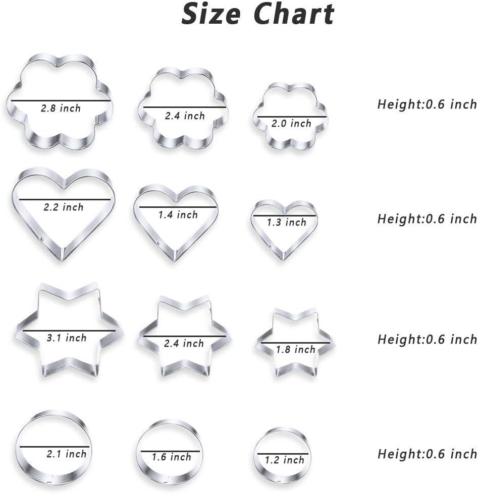 MCIGICM Cookie Cutters Set 12PCS: Flower Round Heart Star Shape Cookie Mold