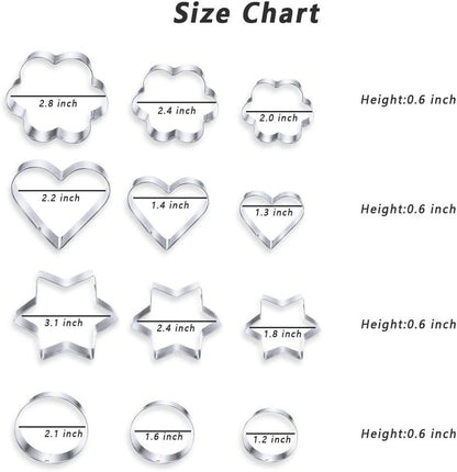 MCIGICM Cookie Cutters Set 12PCS: Flower Round Heart Star Shape Cookie Mold