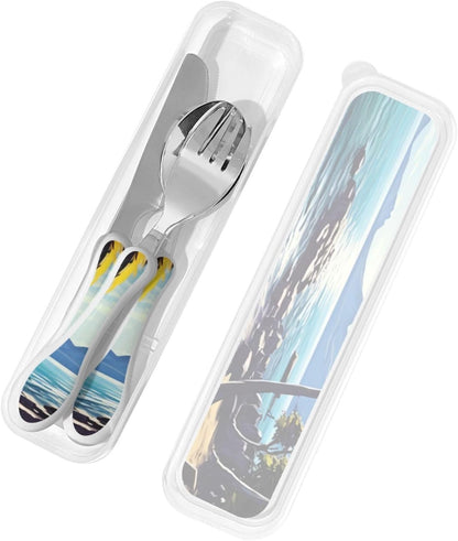 3-Piece Kids Silverware Set With Storage Case, Stainless Steel Reusable Children Safe Knife Spoon Fork Set Samurai Children Flatware Set For Kids Lunch Box