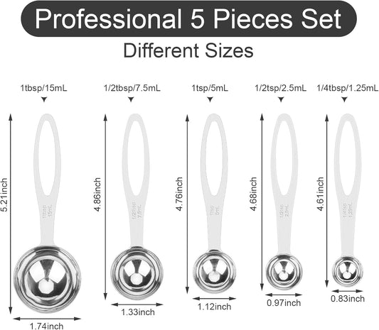 5pcs Measuring Spoon Set, Heavy Duty Stainless Steel Measuring Spoons for Cooking Baking, Tablespoon Teaspoon for Dry or Liquid Ingredients, Fits in Spice Jar, 1/4 1/2 1 tsp, 1/2 1 tbsp