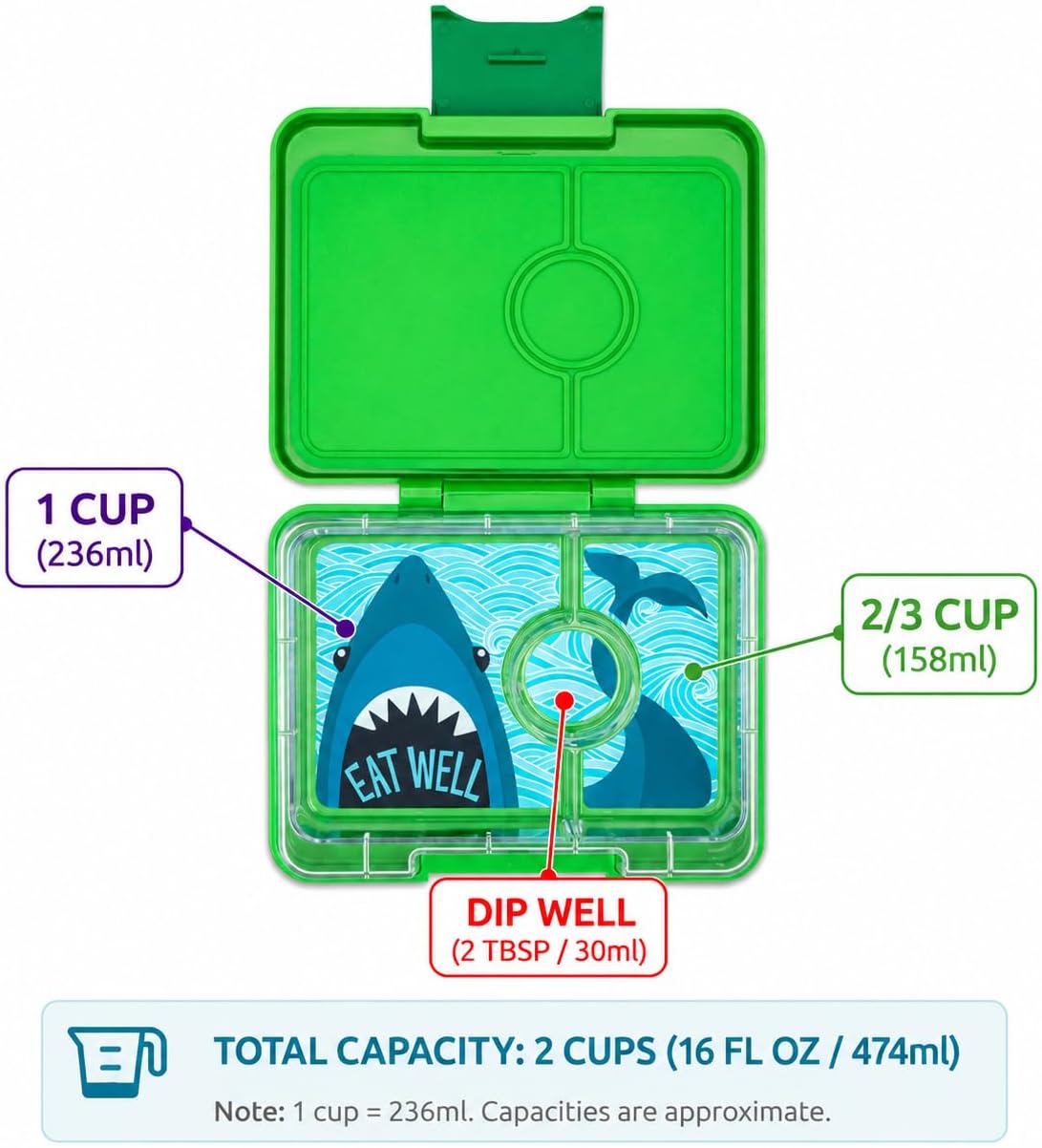 Yumbox Snack Box, 3 Compartments, Leakproof, Glitter Blue | Built-In Dip Well | Removable Compartment Tray | Easy-Open Single Latch | Lightweight & Compact | Perfect for Snacks & Sides