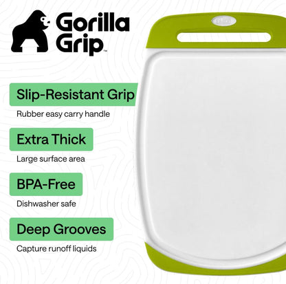 GORILLA GRIP BPA-Free Reversible Kitchen Cutting Board Set of 3, US Designed, Nonporous, Juice Grooves Catch Liquid, Slip Resistant Border, Dishwasher Safe, Durable Large Food Chopping Boards, Black