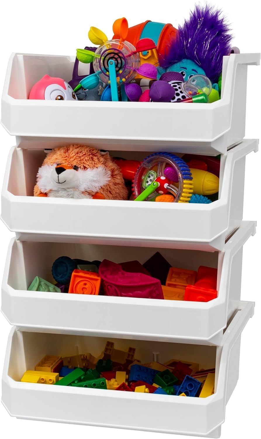 ReadySpace Medium Plastic Storage Bins, Stackable Organizer Containers for Closet Pantry Shelf Garage and Office Organization, Clear, 8 Pack