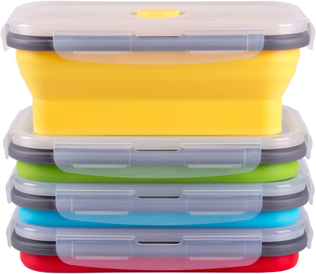 Collapsible Food Storage Containers with Lids, 4 Pack, 40 oz Silicone 1-Compartment Meal Prep Containers Reusable, Lunch Bento Boxes for Adults, Microwave Freezer Dishwasher Safe, BPA-Free, Black