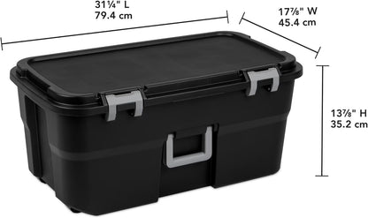 22 Gallon Large Wheeled Footlocker, Heavy Duty Plastic Storage Trunk Container, Lockable with Wheels and Handle, Black