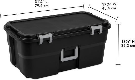 22 Gallon Large Wheeled Footlocker, Heavy Duty Plastic Storage Trunk Container, Lockable with Wheels and Handle, Black