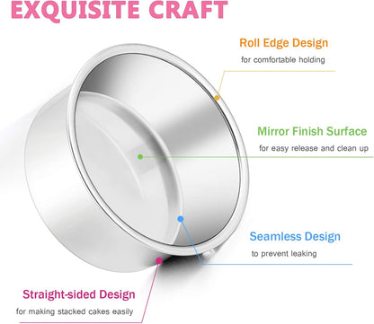 E-far 4 Inch Small Cake Pan, Stainless Steel Mini Round Smash Cake Baking Pans, Non-Toxic & Healthy, Mirror Finish & Dishwasher Safe