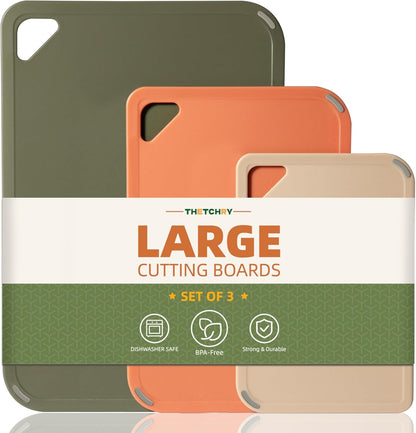 THETCHRY Plastic Cutting Board Set of 4, Extra Large Cutting Board for Kitchen with Non-Slip, Large -Small Chopping Board for Cooking, Bpa Free, with Grip Handle,Green