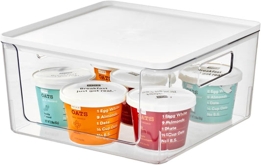 Rosanna Pansino x iDesign Recycled Plastic Open Front Kitchen Storage Bin with Lid, Clear Bin/Marshmallow Lid, 12" x 12" x 6"