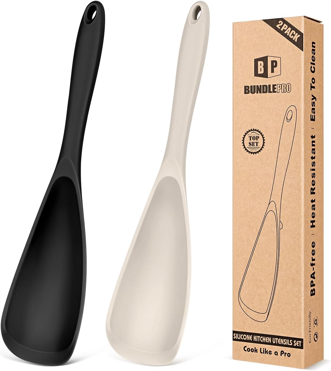 Pack of 2 Cooking Spoons for Non Stick Cookware, Multifunction Spatula Spoon BPA-Free, One-Piece Design, Suitable for Scooping, Scraping, Serving and Mixing(BLACK-GRAY)