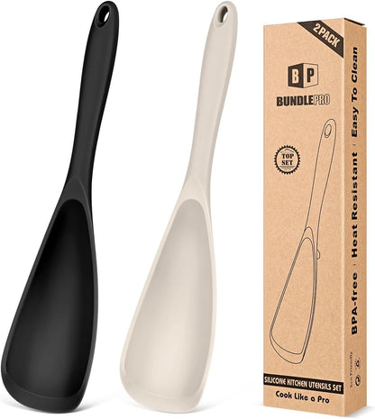 Pack of 2 Cooking Spoons for Non Stick Cookware, Multifunction Spatula Spoon BPA-Free, One-Piece Design, Suitable for Scooping, Scraping, Serving and Mixing(BLACK-GRAY)