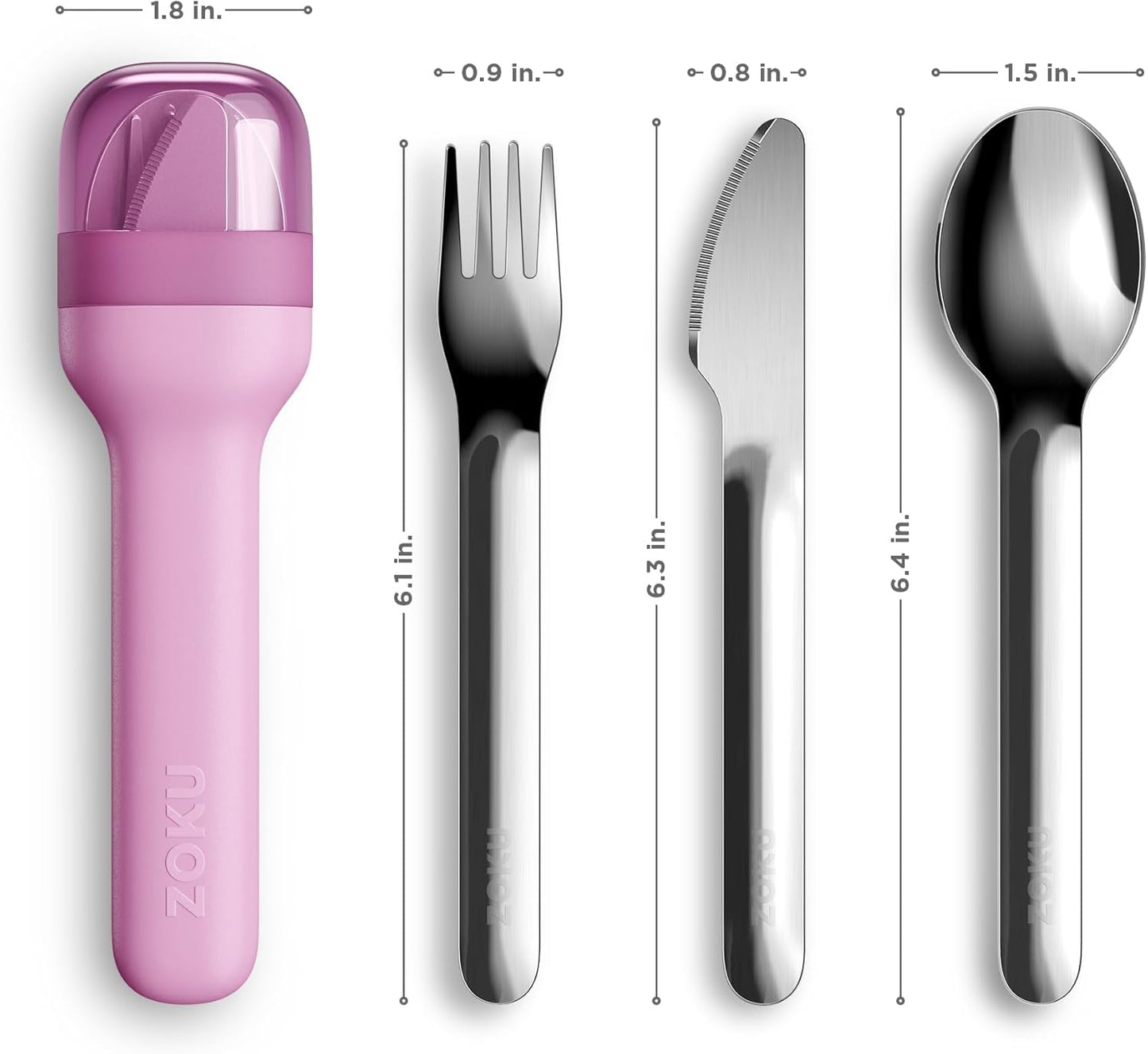 ZOKU Pocket Utensil Set, Blue - Stainless Steel Fork, Knife, and Spoon Nest in Case - Portable Design for Travel, School, Work, Picnics, Camping and Outdoor Home Use