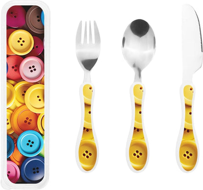 3-Piece Kids Silverware Set With Storage Case, Stainless Steel Reusable Children Safe Knife Spoon Fork Set Blue Active Girl Running Sunset Children Flatware Set For Kids Lunch Box - Colors A