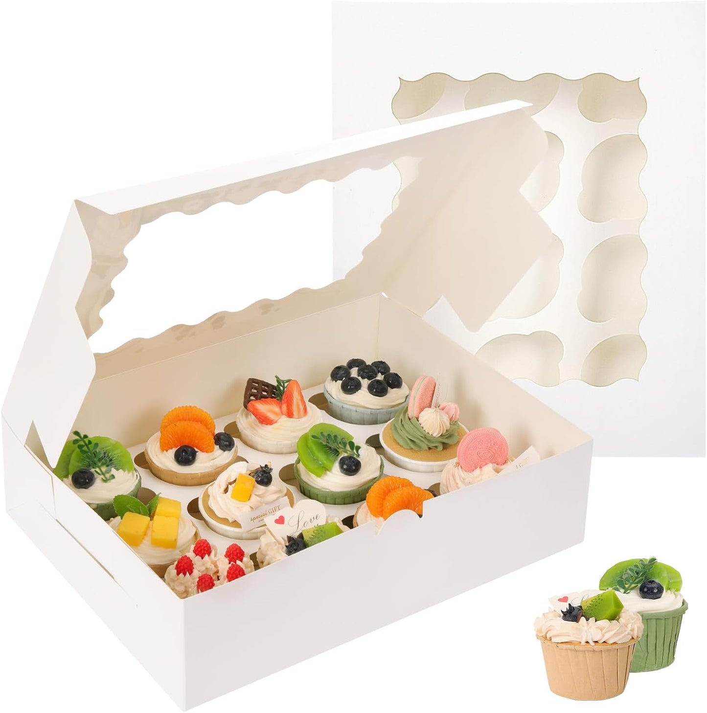 TOMNK 6 Count White Cupcake Boxes with Window - 36 Total Capacity Cupcake Carrier Sets for Birthday Holiday Party Bakery Supplies