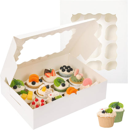 TOMNK 6 Count White Cupcake Boxes with Window - 36 Total Capacity Cupcake Carrier Sets for Birthday Holiday Party Bakery Supplies